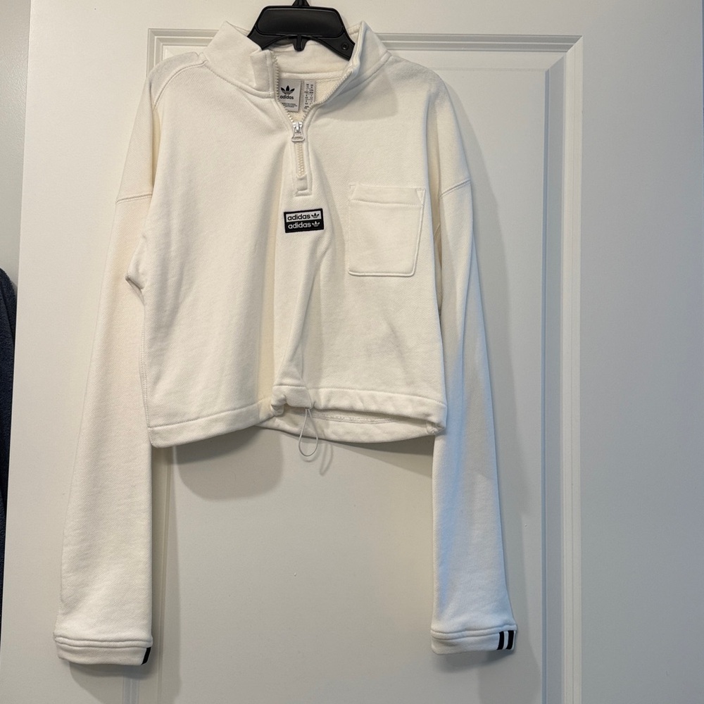 Adidas Cream white Quarter-Zip Cropped Top